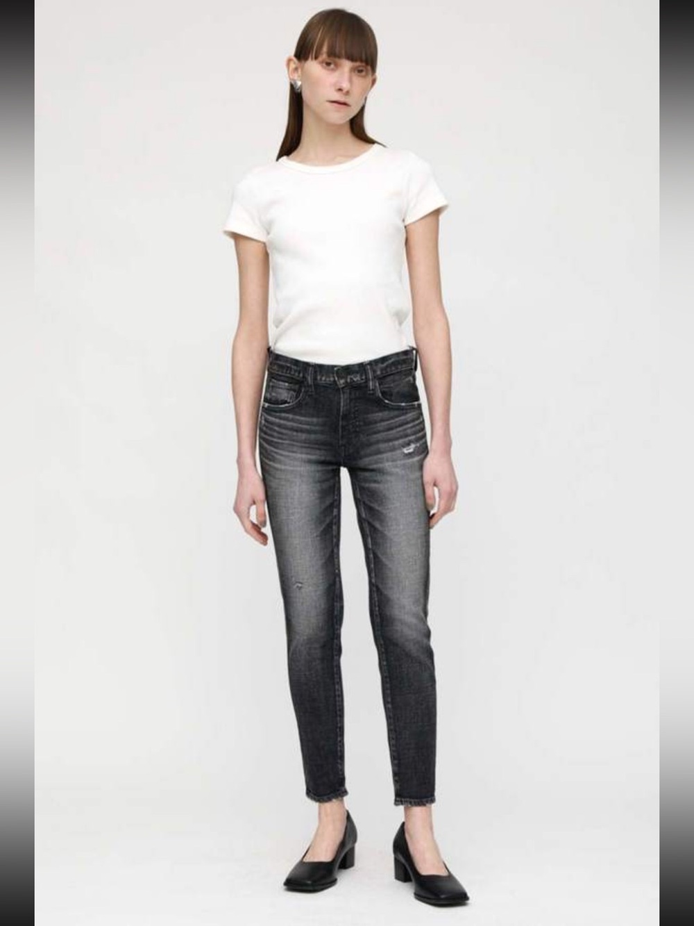 Moussy Vintage Prichard Skinny Jeans Black Distressed Howa Made in Japan Size 26